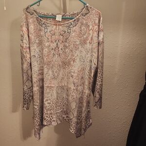 Time and Tru Multicolor Paisley and Leopard Blouse